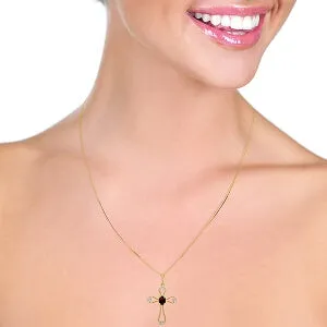 0.57 Carat 14K Solid Yellow Gold Cross Necklace Natural Diamonds Garnet