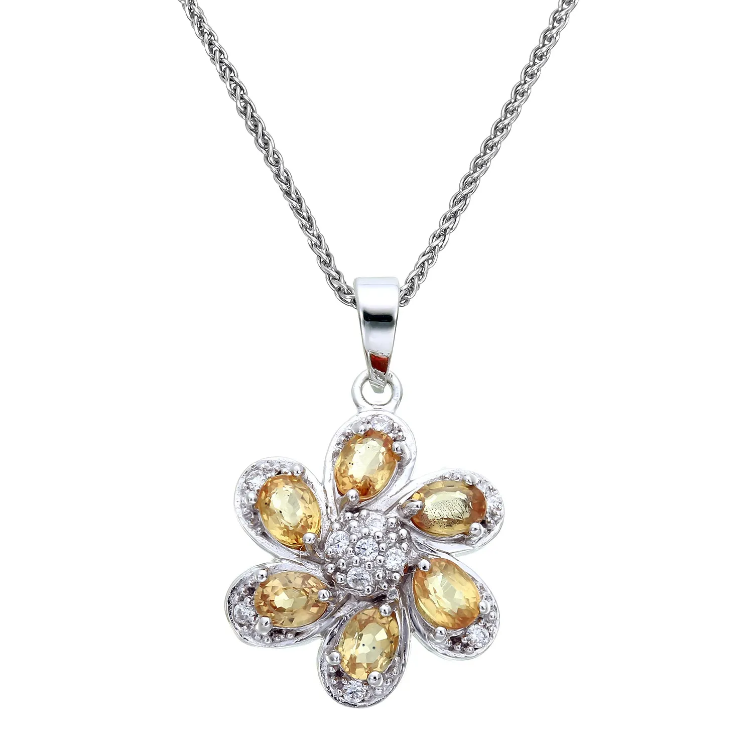 1 cttw Pendant Necklace, Yellow Sapphire Pendant Necklace for Women in .925 Sterling Silver, 18 Inch Chain, Prong Setting