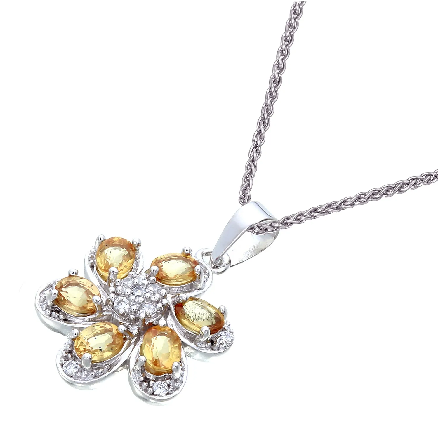 1 cttw Pendant Necklace, Yellow Sapphire Pendant Necklace for Women in .925 Sterling Silver, 18 Inch Chain, Prong Setting
