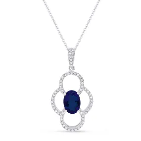 1.09Ct Created Sapphire 16"pendant Necklace In 14K White Gold