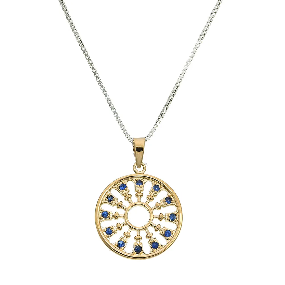 1/4 cttw Pendant Necklace, Blue Sapphire Filigree Circle Pendant Necklace for Women in .925 Sterling Silver with Rhodium, 18 Inch Chain, Prong Setting