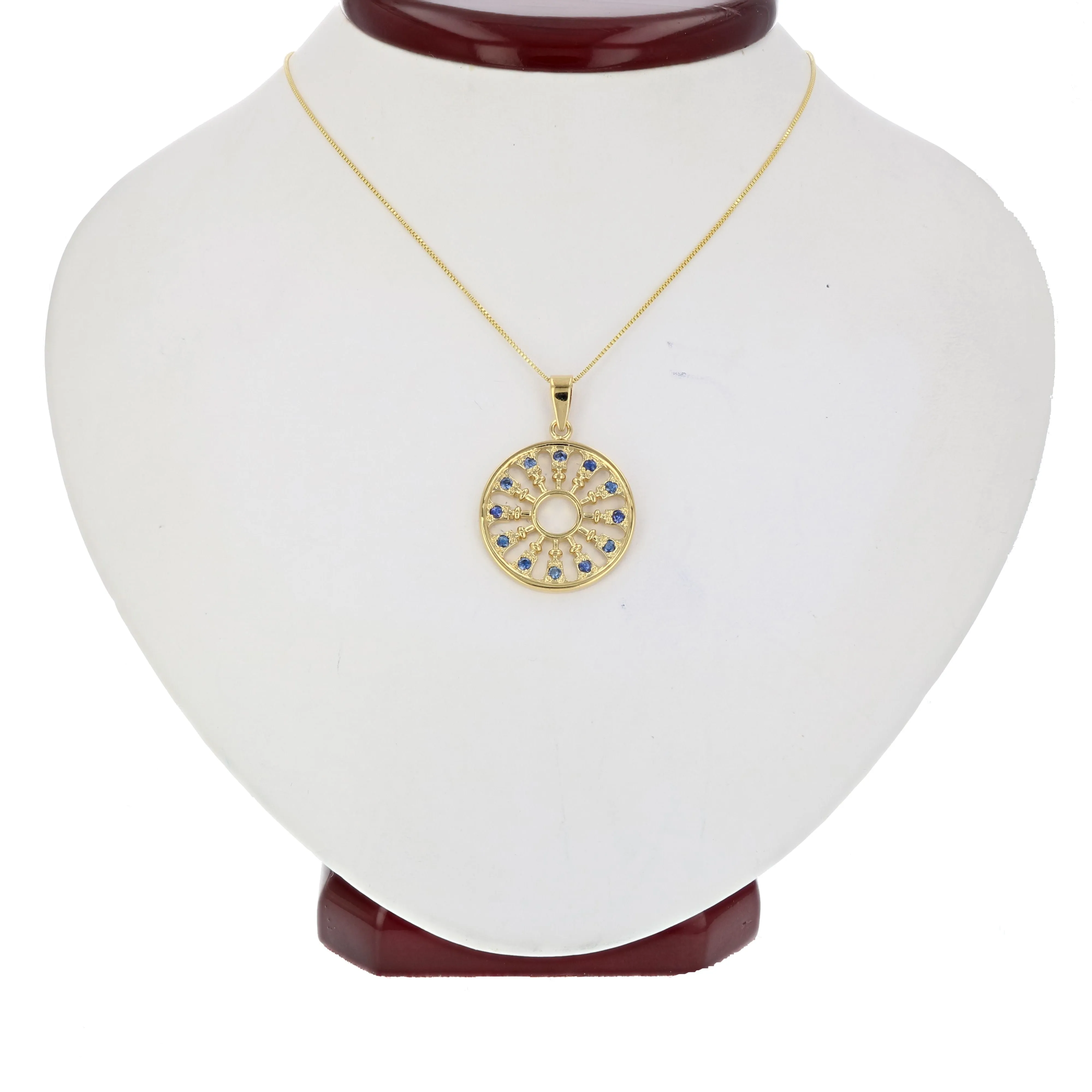 1/4 cttw Pendant Necklace, Blue Sapphire Filigree Circle Pendant Necklace for Women in .925 Sterling Silver with Rhodium, 18 Inch Chain, Prong Setting
