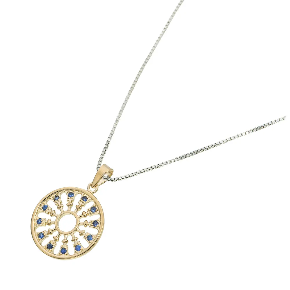1/4 cttw Pendant Necklace, Blue Sapphire Filigree Circle Pendant Necklace for Women in .925 Sterling Silver with Rhodium, 18 Inch Chain, Prong Setting