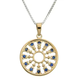 1/4 cttw Pendant Necklace, Blue Sapphire Filigree Circle Pendant Necklace for Women in .925 Sterling Silver with Rhodium, 18 Inch Chain, Prong Setting