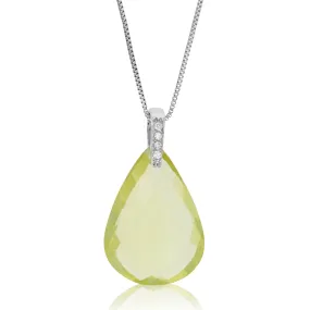 14 cttw Pendant Necklace, Lemon Quartz Pendant Necklace for Women in .925 Sterling Silver with 18 Inch Chain, Prong Setting