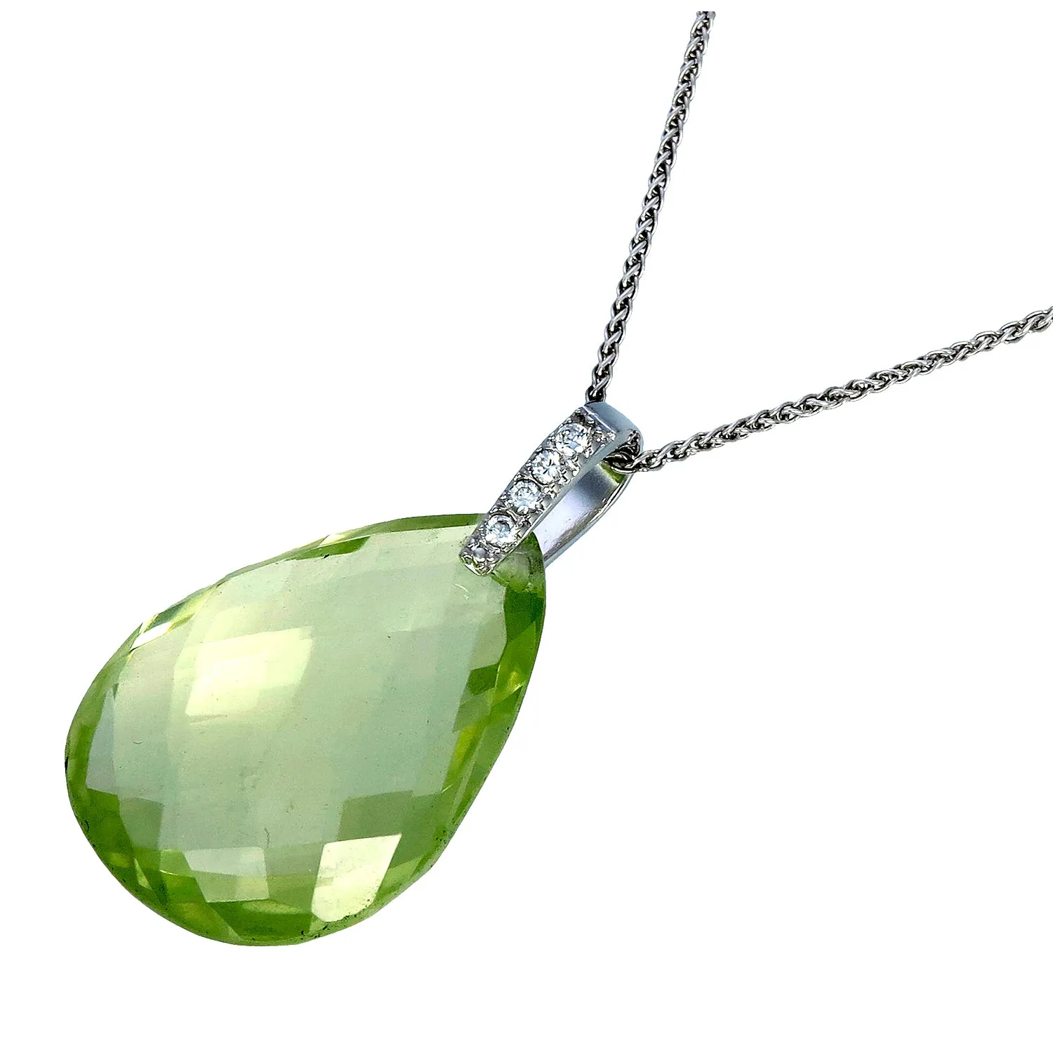 14 cttw Pendant Necklace, Lemon Quartz Pendant Necklace for Women in .925 Sterling Silver with 18 Inch Chain, Prong Setting