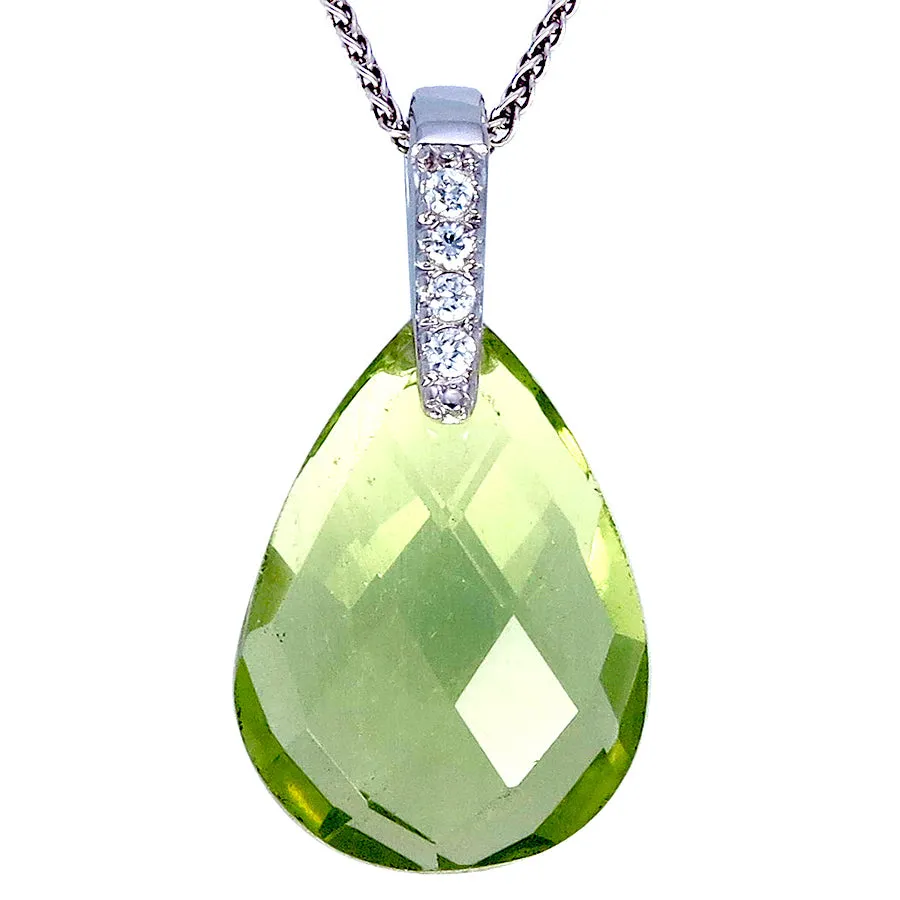 14 cttw Pendant Necklace, Lemon Quartz Pendant Necklace for Women in .925 Sterling Silver with 18 Inch Chain, Prong Setting