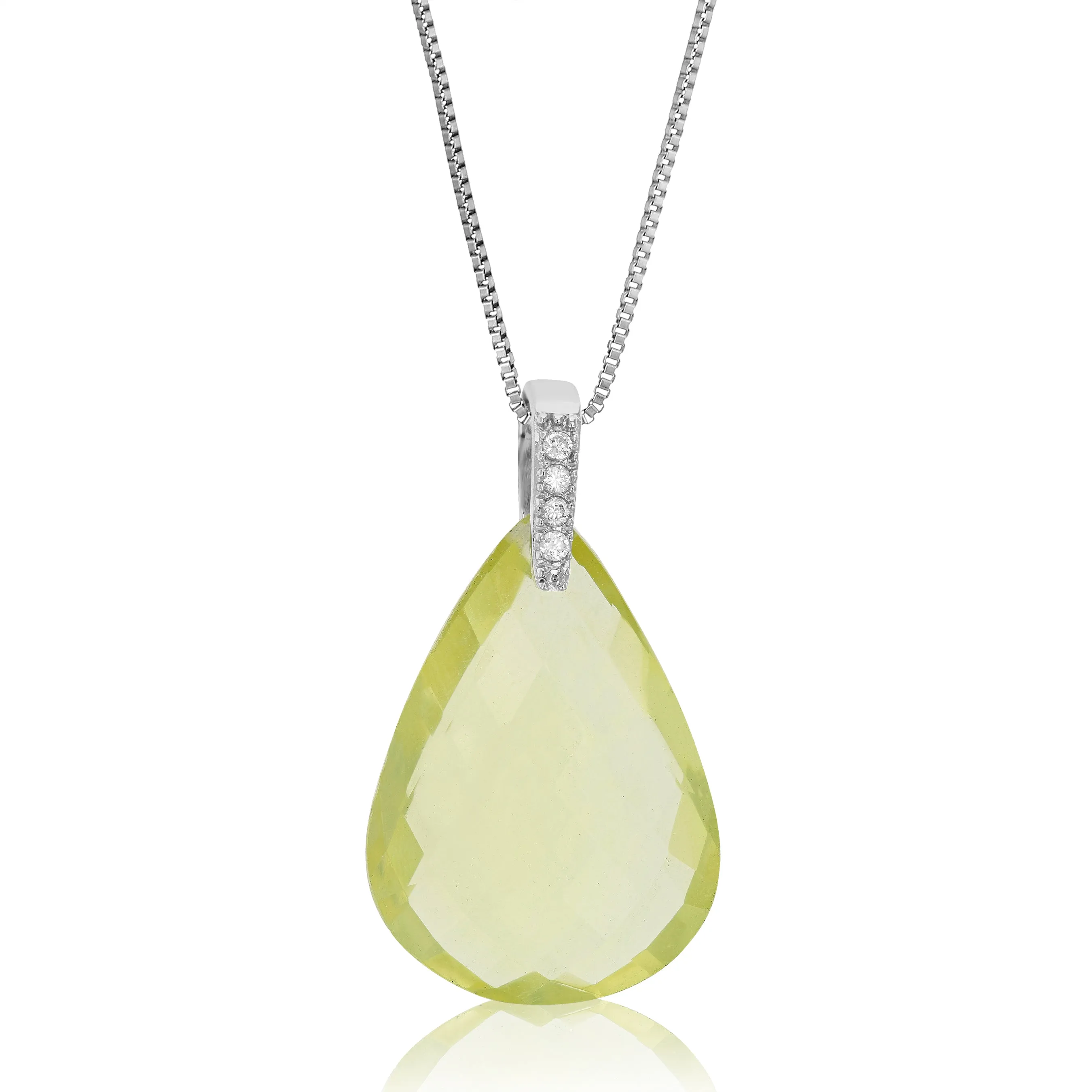 14 cttw Pendant Necklace, Lemon Quartz Pendant Necklace for Women in .925 Sterling Silver with 18 Inch Chain, Prong Setting