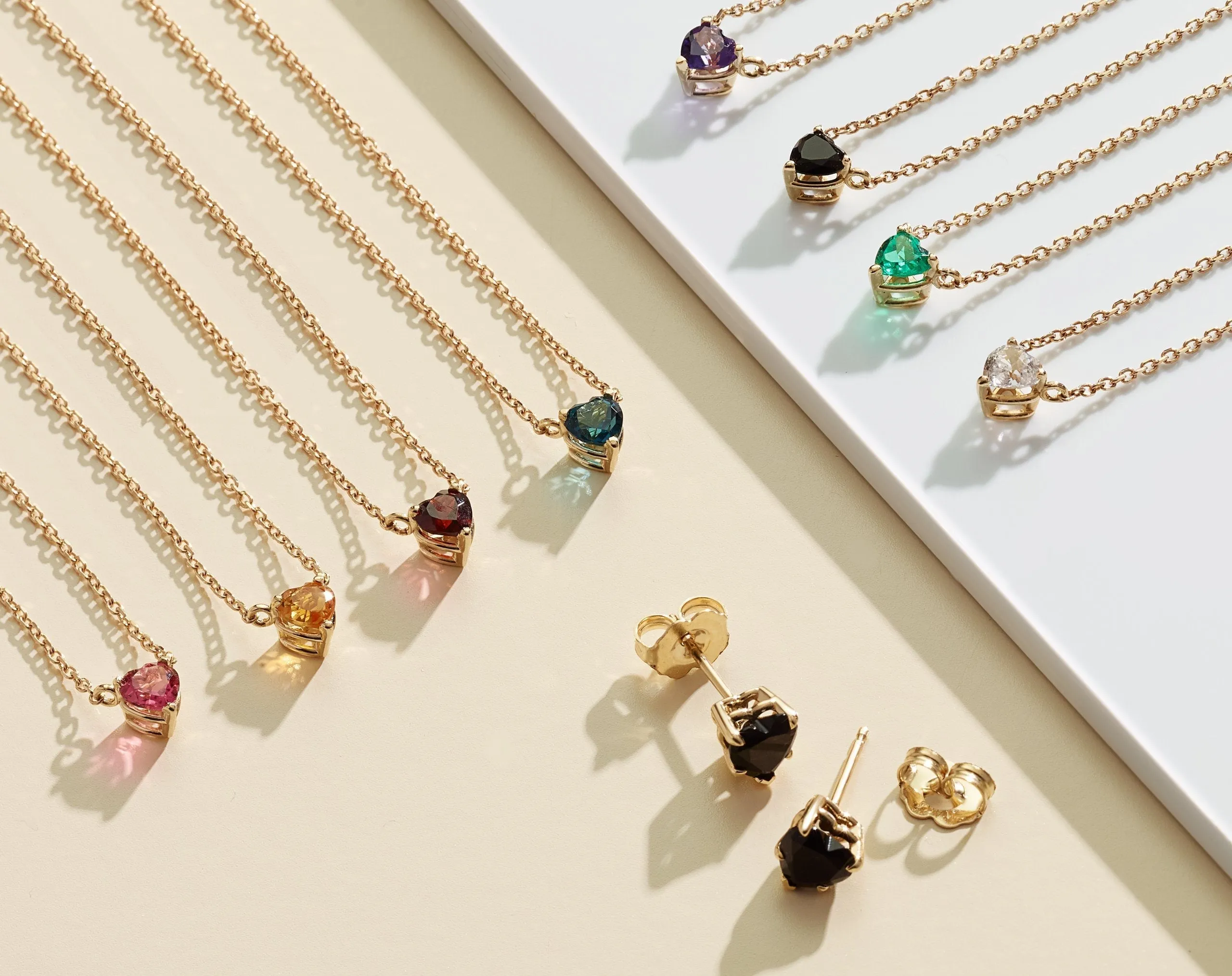 14k Gold 4mm Gemstone Heart 16-18" Necklaces