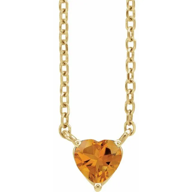 14k Gold 4mm Gemstone Heart 16-18" Necklaces