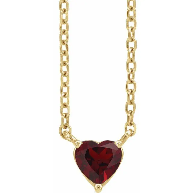 14k Gold 4mm Gemstone Heart 16-18" Necklaces