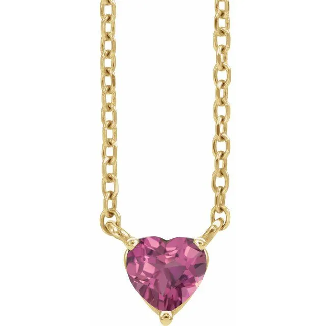 14k Gold 4mm Gemstone Heart 16-18" Necklaces