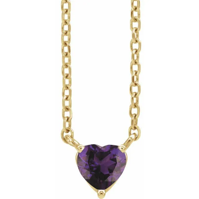 14k Gold 4mm Gemstone Heart 16-18" Necklaces