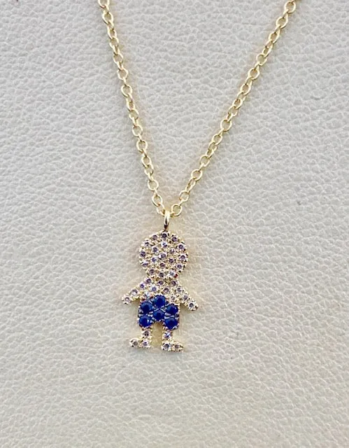 14K Rose Gold Diamond and Blue Sapphire Boy Necklace