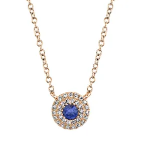 14K Rose Gold Diamond   Blue Sapphire Necklace