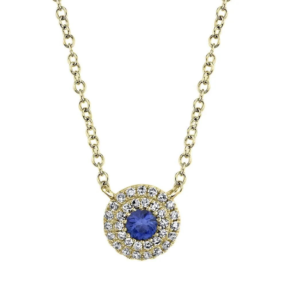 14K Rose Gold Diamond   Blue Sapphire Necklace