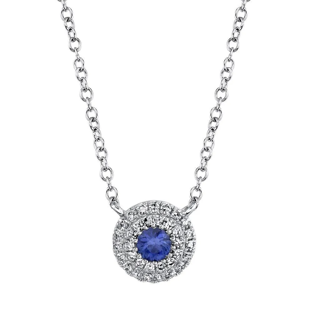 14K Rose Gold Diamond   Blue Sapphire Necklace