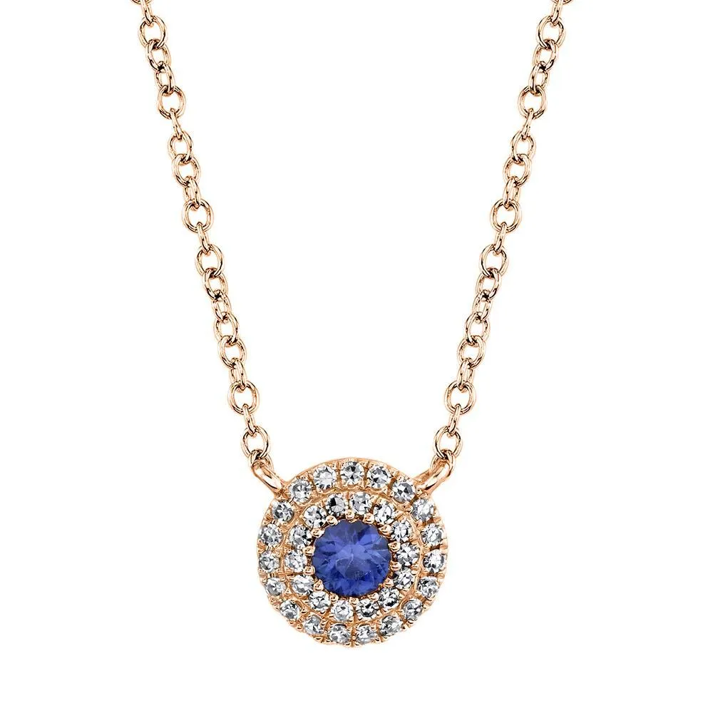 14K Rose Gold Diamond   Blue Sapphire Necklace