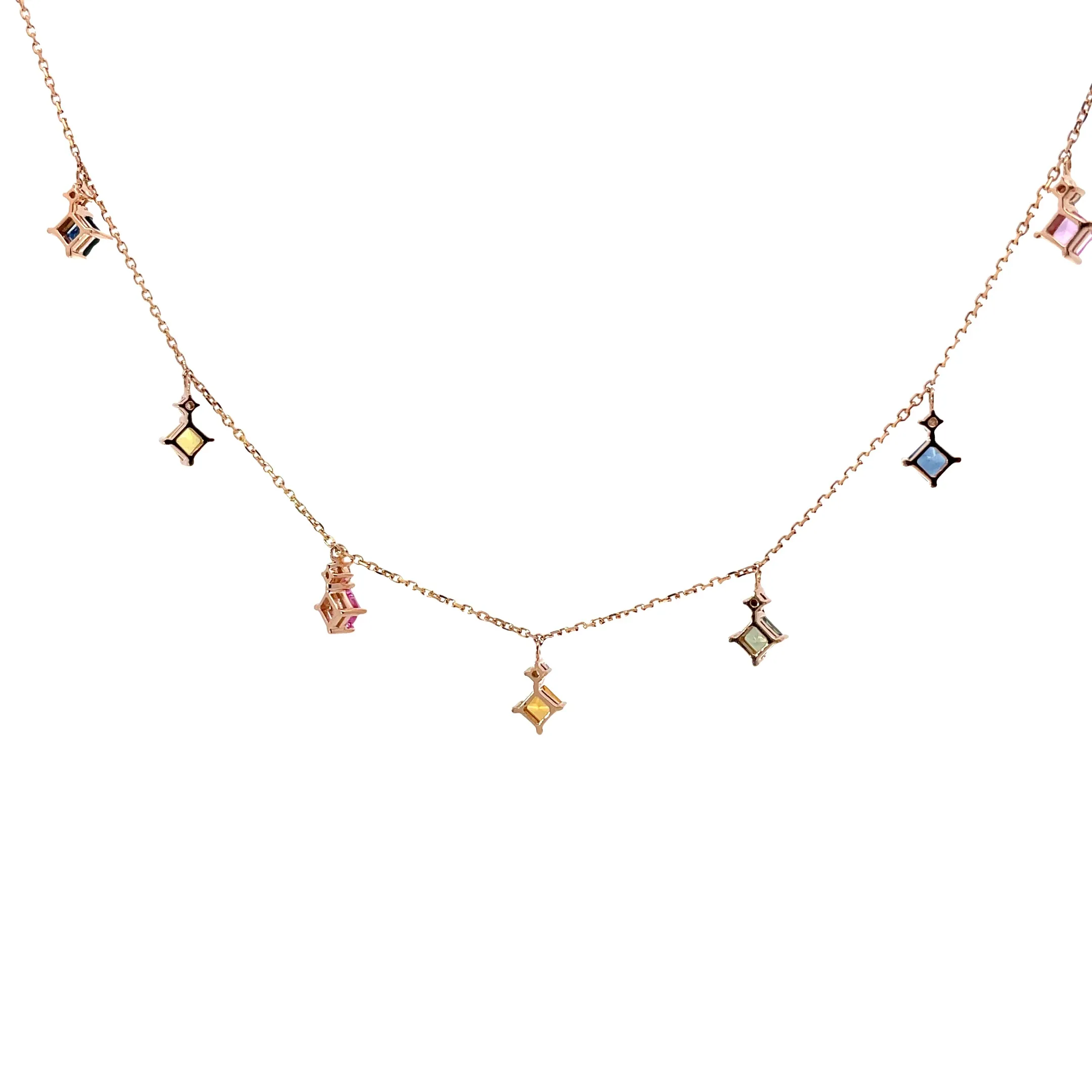14K Rose Gold Sapphire Diamond Station Necklace