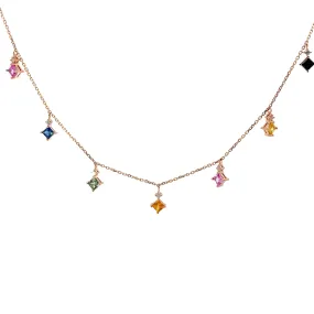 14K Rose Gold Sapphire Diamond Station Necklace