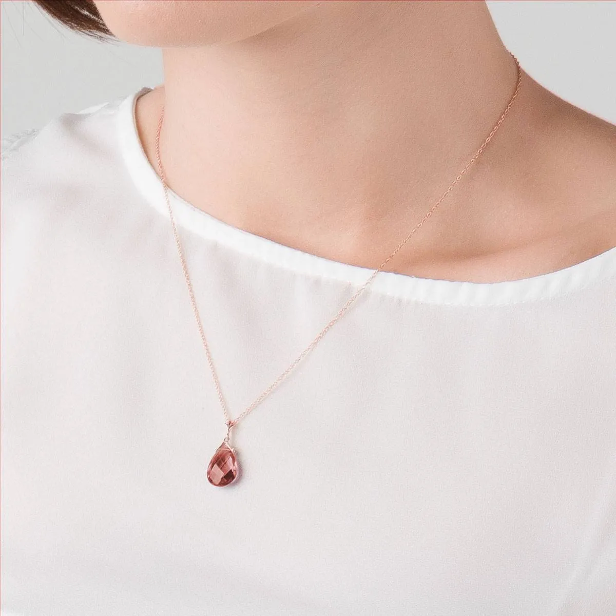 14K Solid Rose Gold Briolette Garnet Necklace