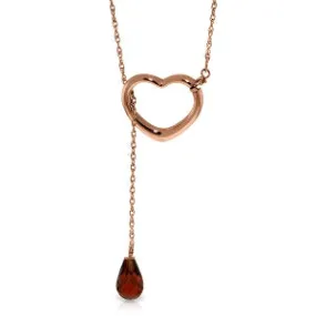 14K Solid Rose Gold Heart Necklace w/ Drop Briolette Natural Garnet