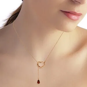 14K Solid Rose Gold Heart Necklace w/ Drop Briolette Natural Garnet