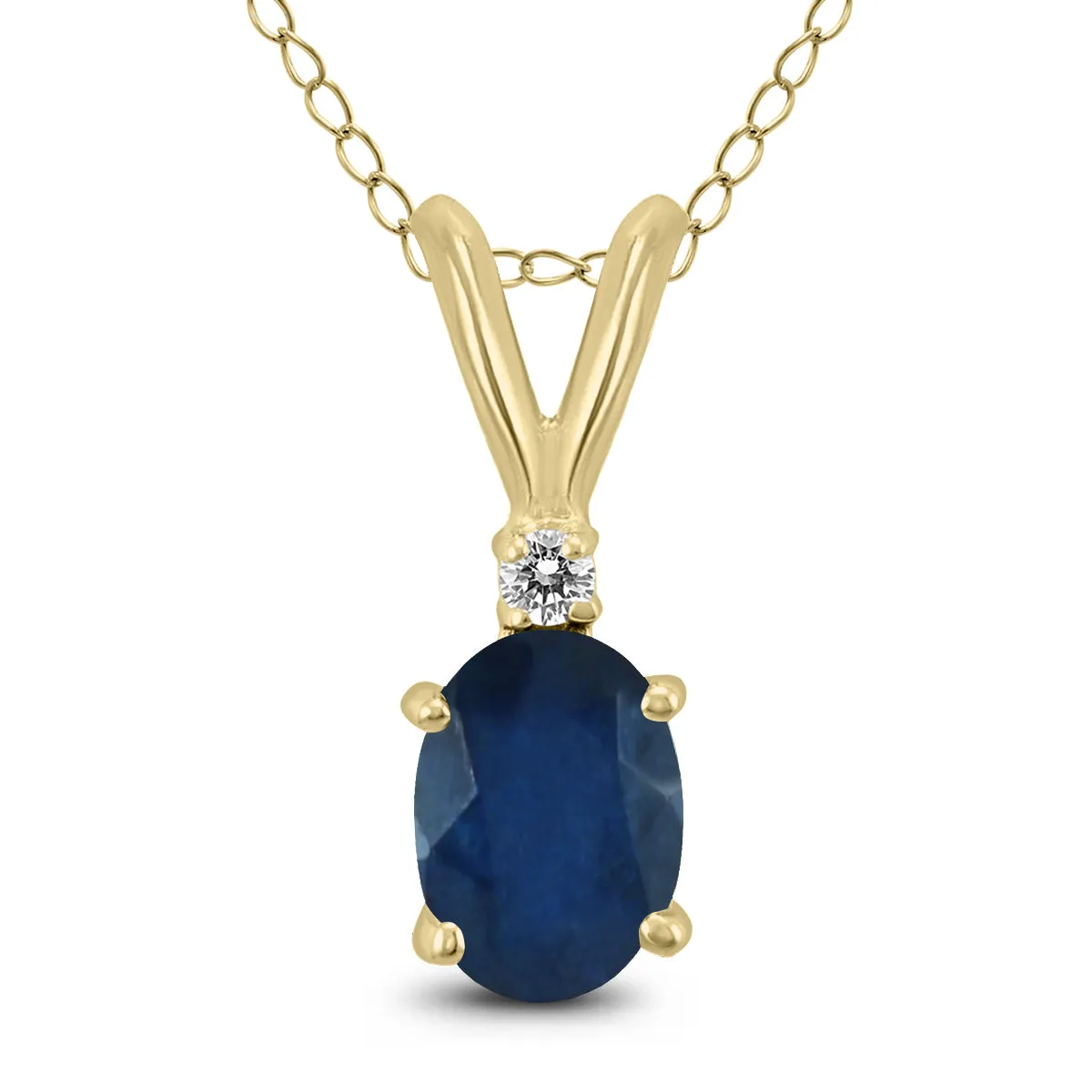 14K Yellow Gold 5X3Mm Oval Sapphire And Diamond Pendant
