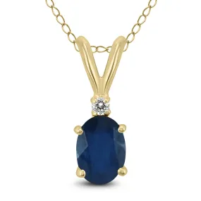 14K Yellow Gold 5X3Mm Oval Sapphire And Diamond Pendant