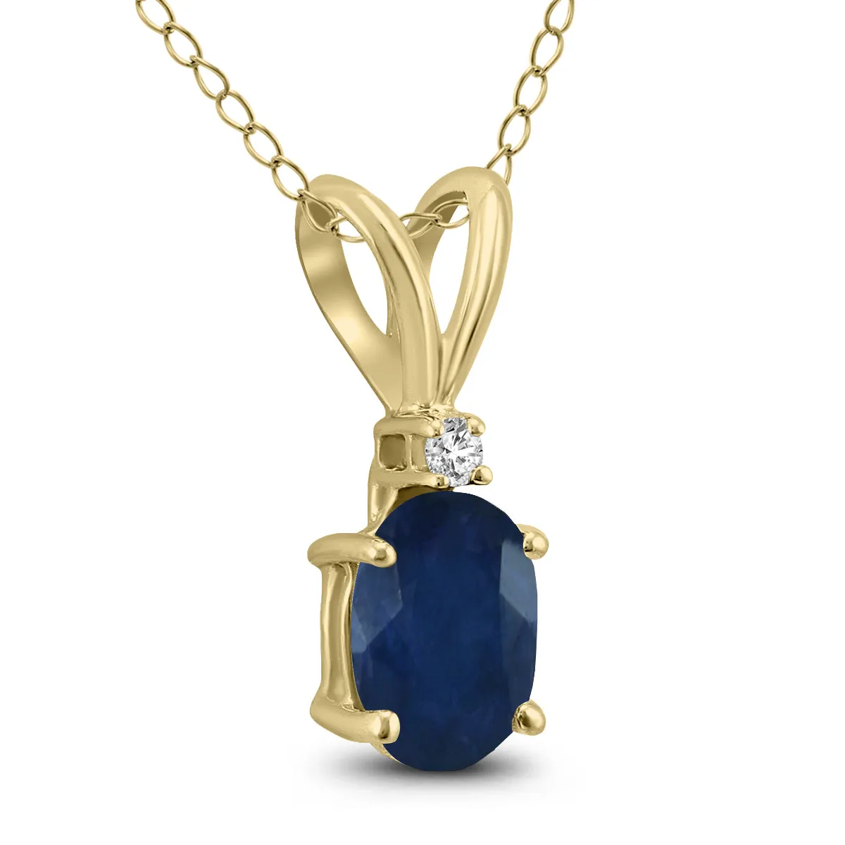 14K Yellow Gold 5X3Mm Oval Sapphire And Diamond Pendant