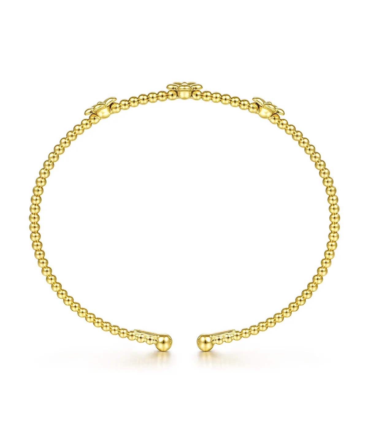 14K Yellow Gold Bujukan Bead Split Cuff Bracelet with Flower Stations