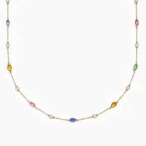 14K Yellow Gold Multi Sapphire and Diamond Station Necklace