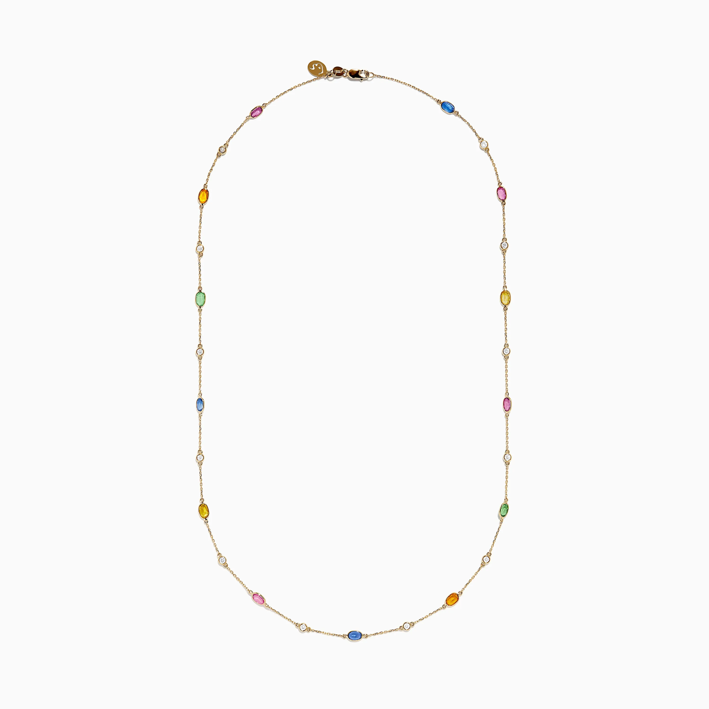 14K Yellow Gold Multi Sapphire and Diamond Station Necklace