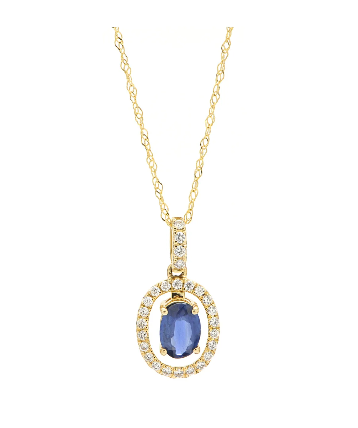 14K Yellow Gold Sapphire and Diamond Halo Pendant