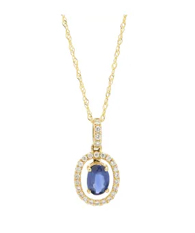 14K Yellow Gold Sapphire and Diamond Halo Pendant