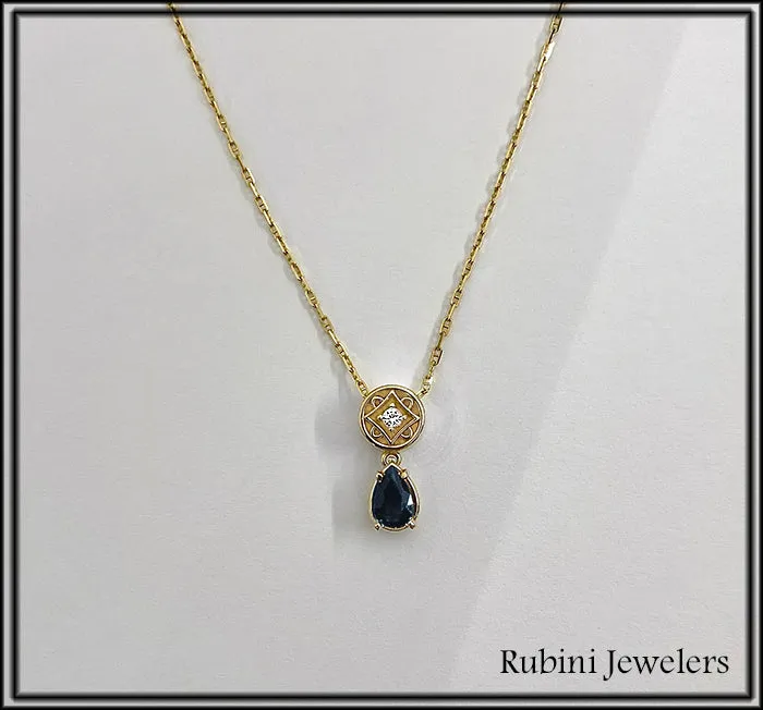 14Kt Gold Antique Reproduction Diamond and Sapphire Necklace