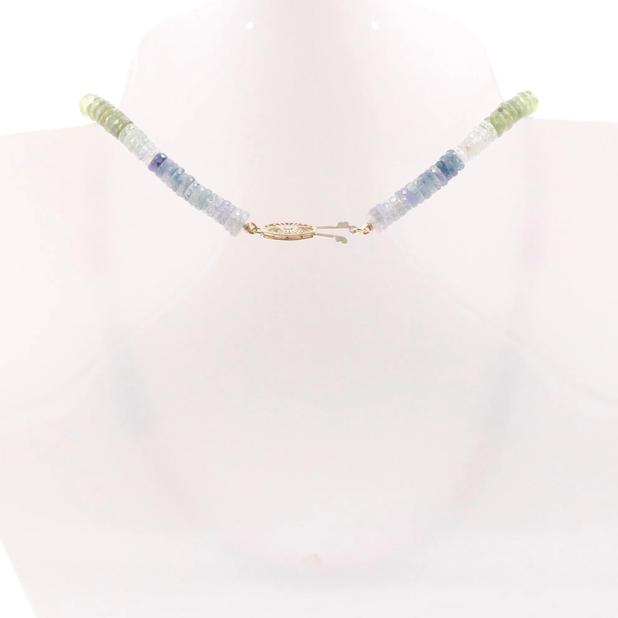 14KY MultiColor Sapphire Necklace Faceted Wheel Gemstone Necklace Sapphire Necklace Beaded Necklace SKU 6143203