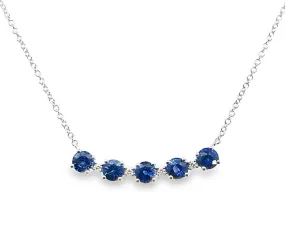 14W Diamond 5-Stone Blue Sapphire Necklace