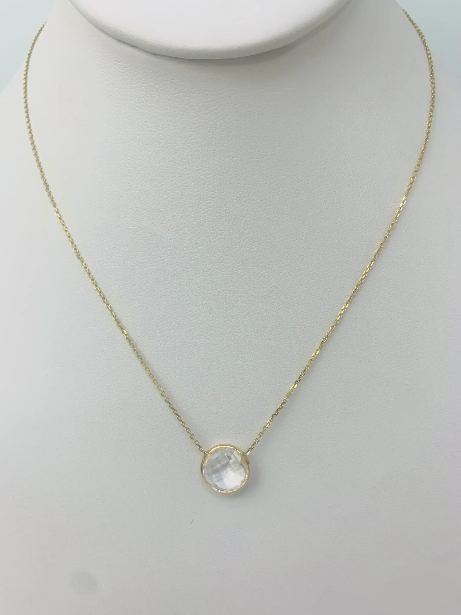 16" 10mm Crystal Quartz Single Bezel Necklace in 14KY - NCK-150-BZGM14Y-CRQ-16-10