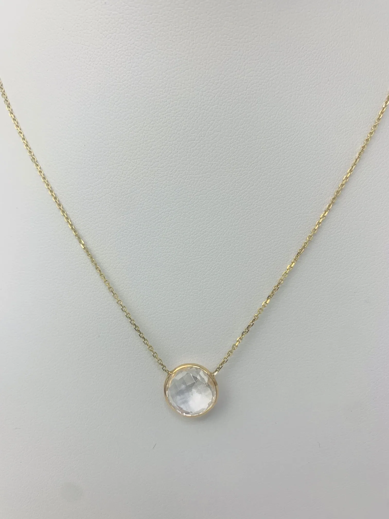 16" 10mm Crystal Quartz Single Bezel Necklace in 14KY - NCK-150-BZGM14Y-CRQ-16-10