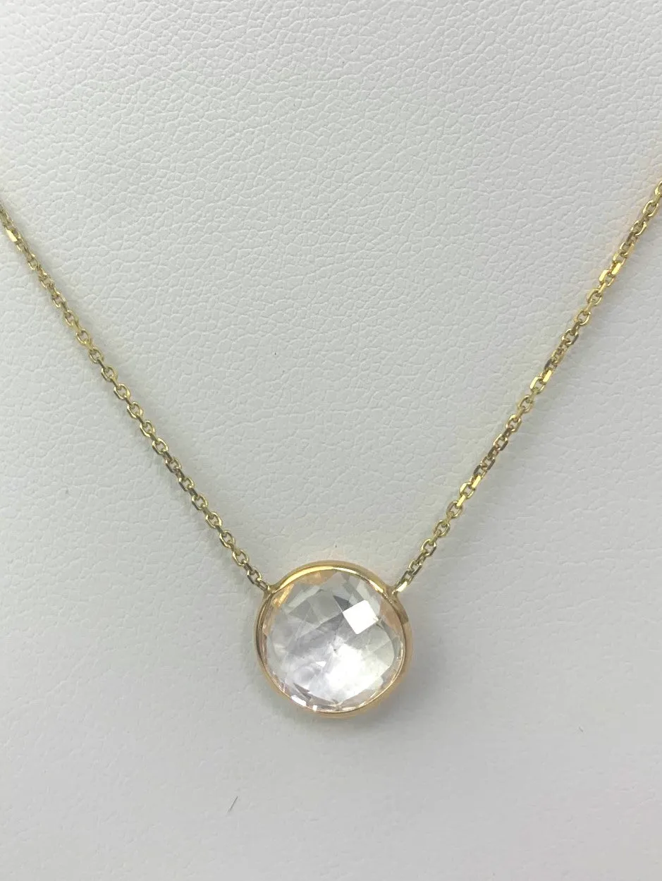 16" 10mm Crystal Quartz Single Bezel Necklace in 14KY - NCK-150-BZGM14Y-CRQ-16-10