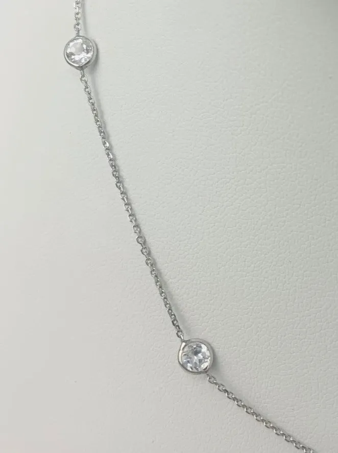 16" 4mm 7  Station Round Crystal Quartz Bezel Necklace in 14KW - NCK-164-BZGM14W-CQZ-16-4