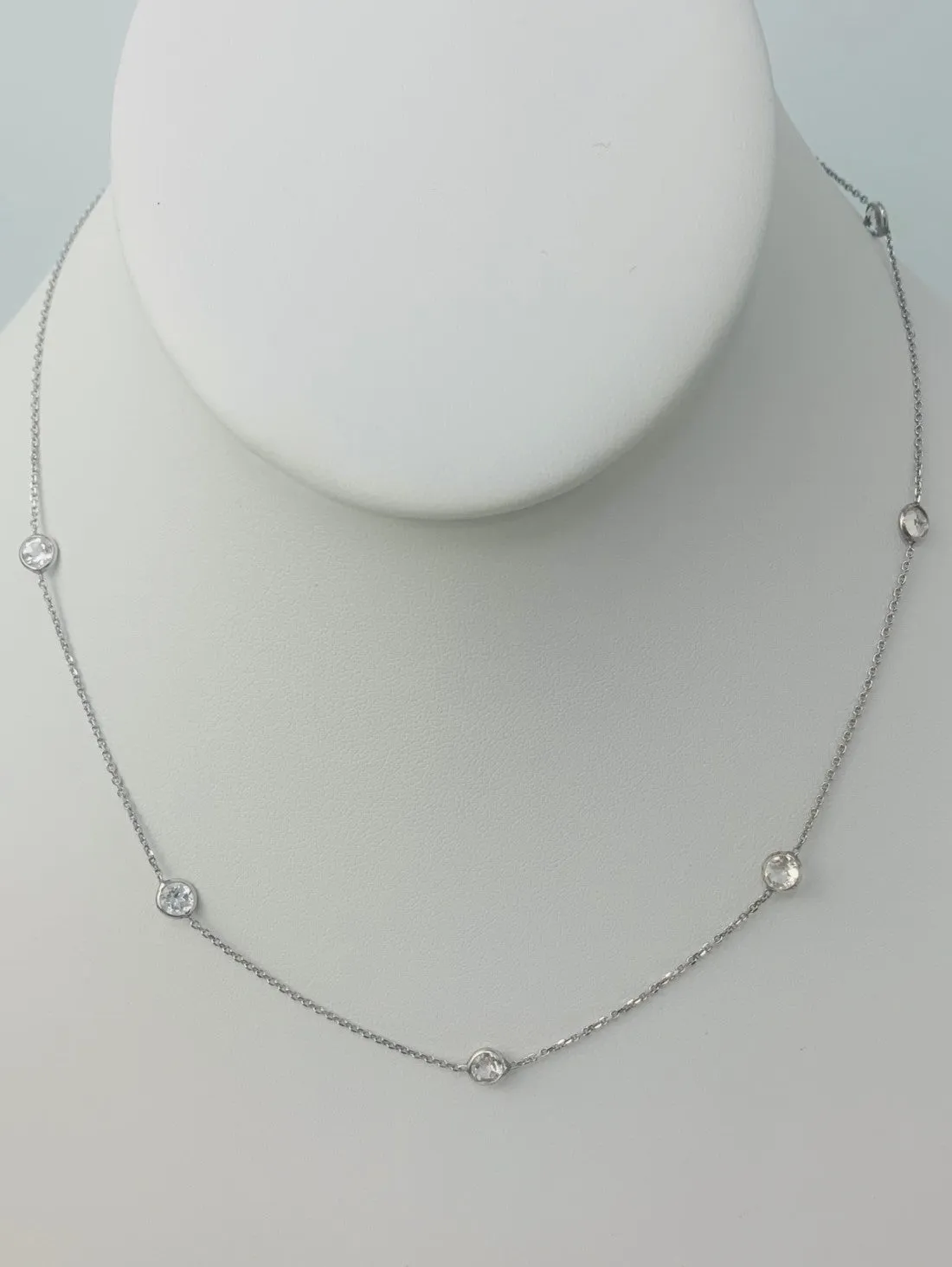 16" 4mm 7  Station Round Crystal Quartz Bezel Necklace in 14KW - NCK-164-BZGM14W-CQZ-16-4