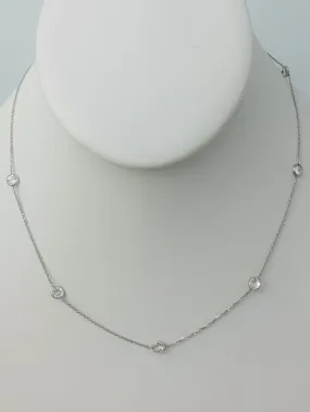 16" 4mm 7  Station Round Crystal Quartz Bezel Necklace in 14KW - NCK-164-BZGM14W-CQZ-16-4