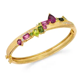 18k Amazonia (buriti) Yellow Gold Bracelet/bangle With 0.49 Cts Vs-Gh Diamonds  And Tourmaline And Peridot And Garnet