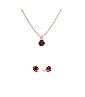 18K Rose Gold 1/2ct Garnet Round 18 Inch Necklace and Earrings Set Plated