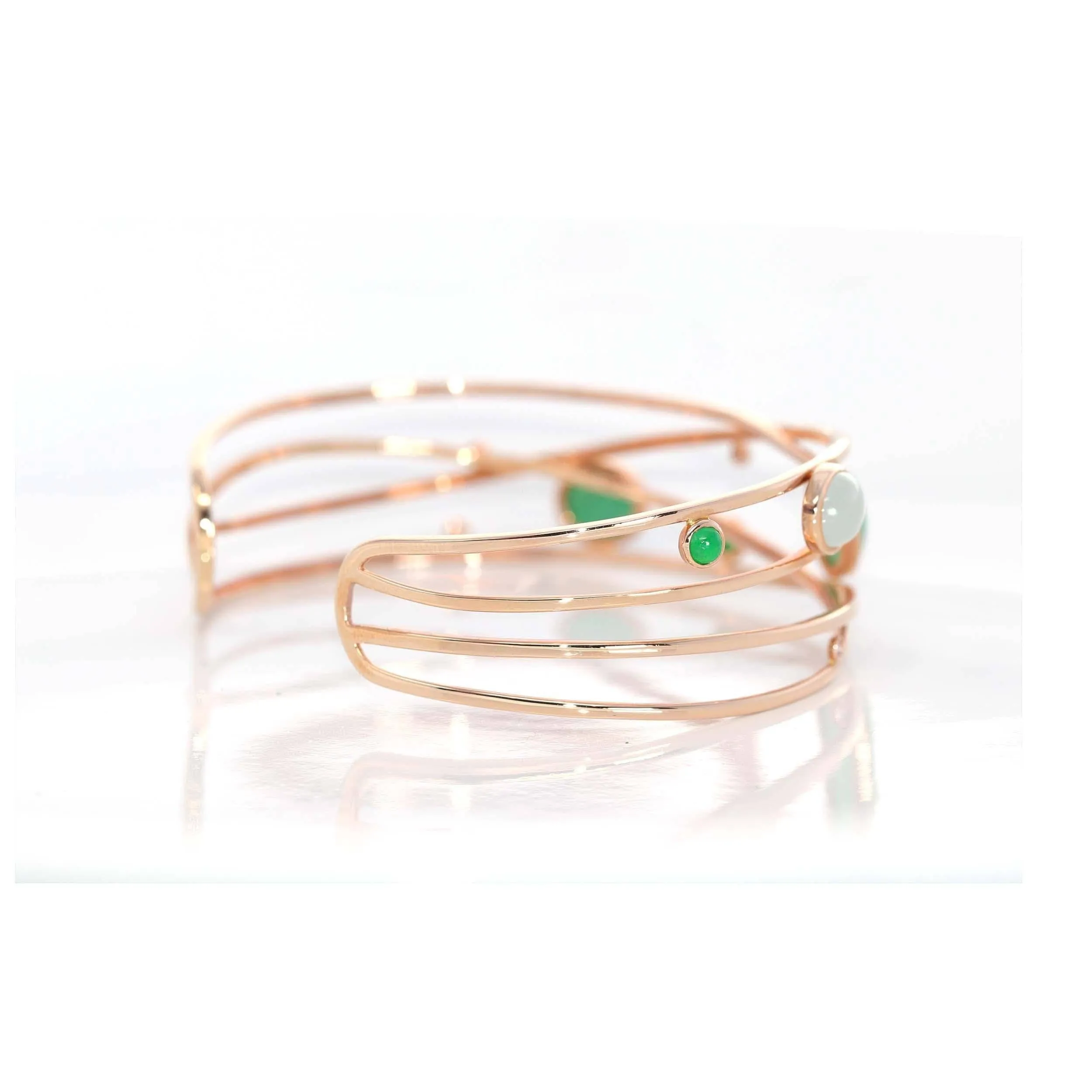18k Rose Gold Oval Bracelet Bangle with Jadeite Jade & Diamonds