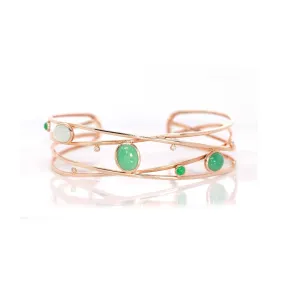 18k Rose Gold Oval Bracelet Bangle with Jadeite Jade & Diamonds