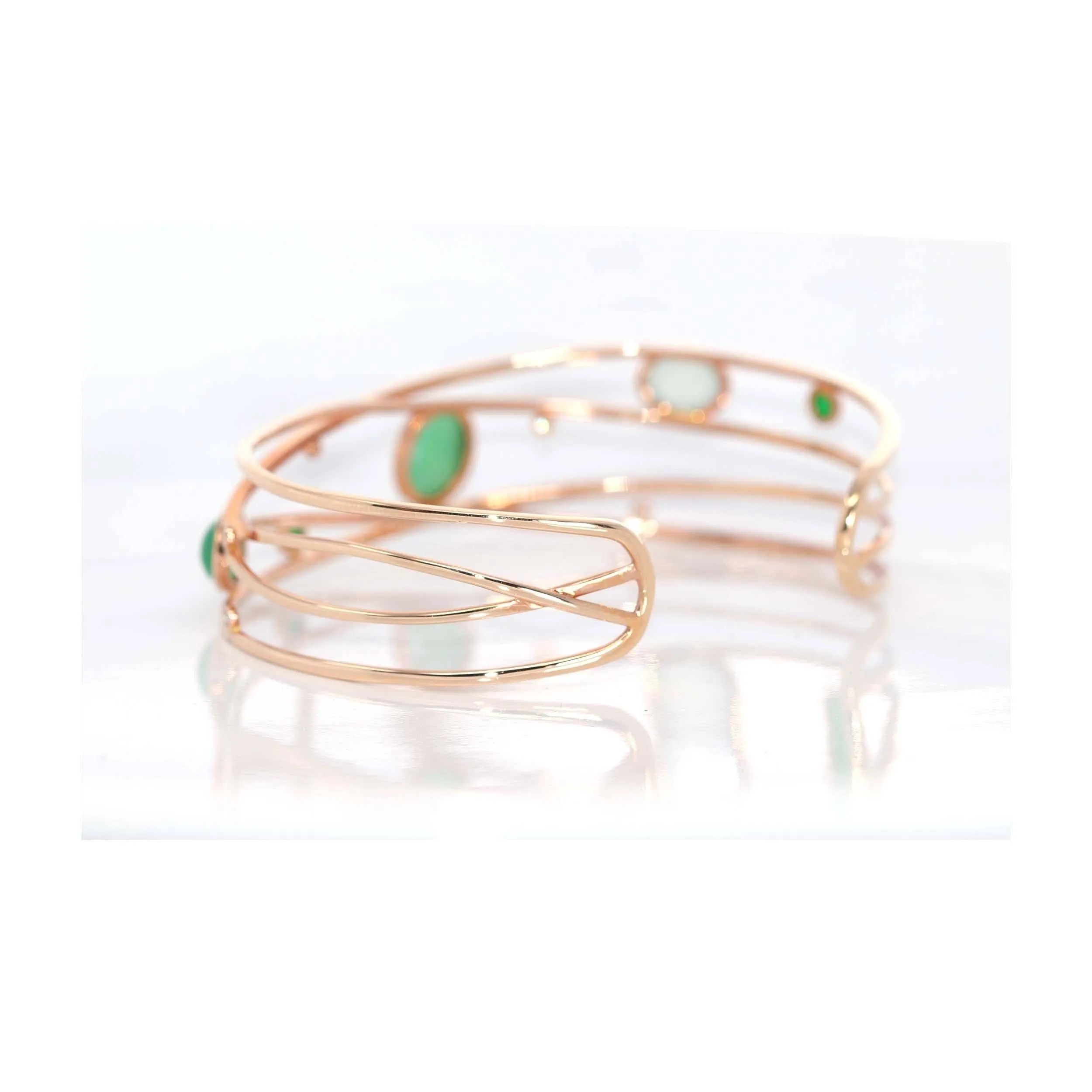 18k Rose Gold Oval Bracelet Bangle with Jadeite Jade & Diamonds