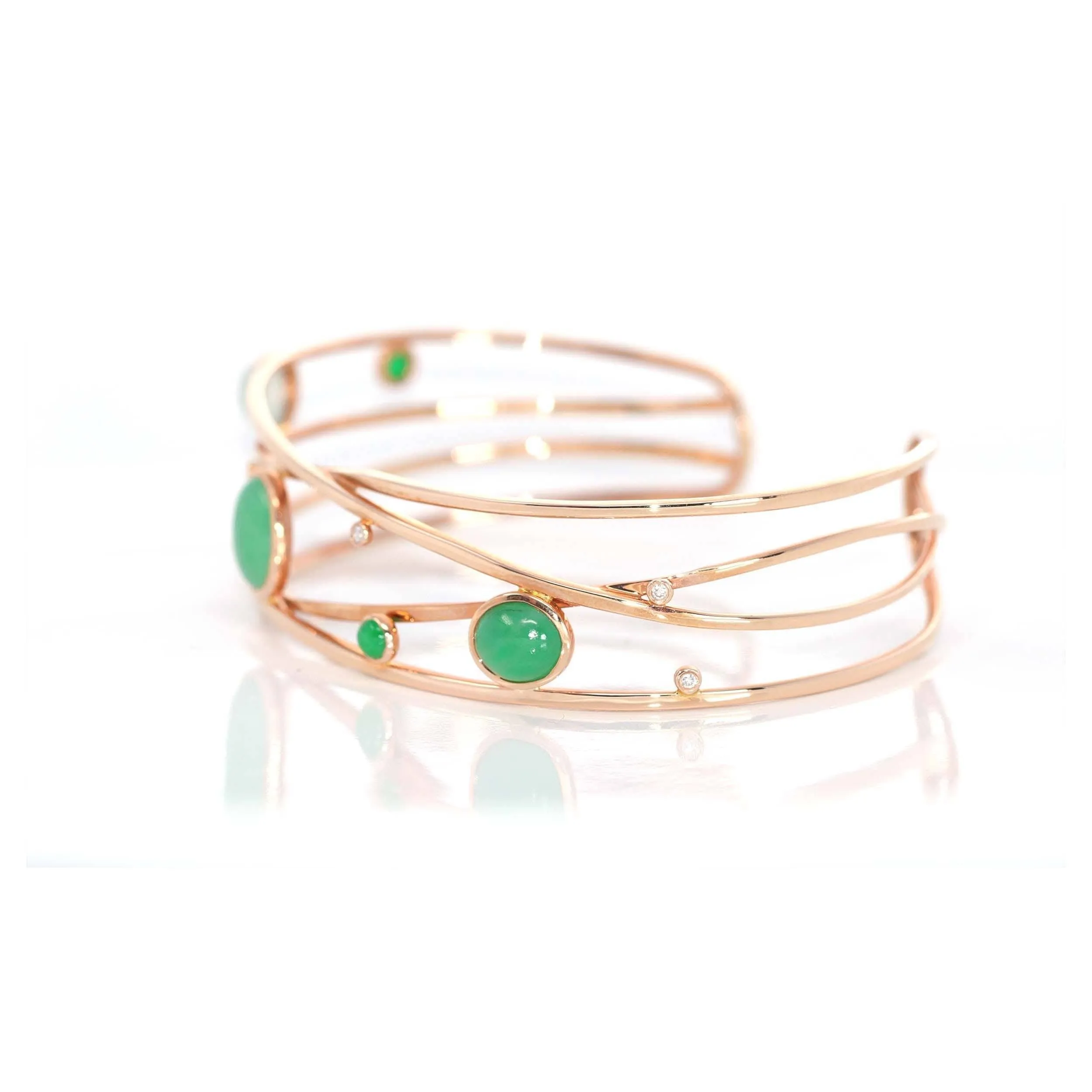 18k Rose Gold Oval Bracelet Bangle with Jadeite Jade & Diamonds